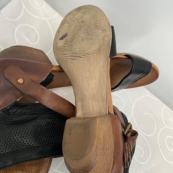 Miz Mooz Leather & Mesh Ankle Strap Sandals Brown/Black Women's Size 40 - Picture 5 of 8